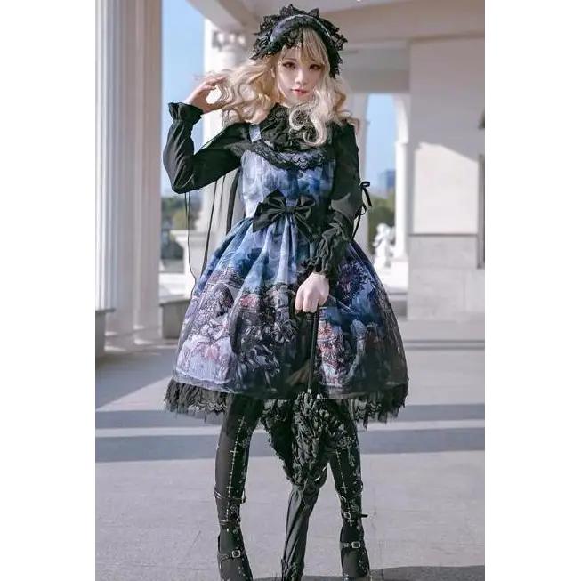 Gothic Lolita Medieval Print Dress Knights Dragons Classic