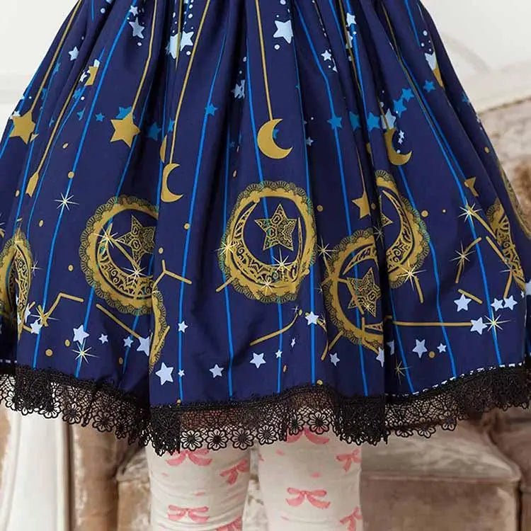 Gothic Lolita Steampunk Skirt with Ruffles and Constellation Print - Cosparty