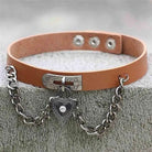 Gothic Victorian Vegan Leather Choker with Heart Locket and Chains - Cosparty