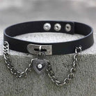 Gothic Victorian Vegan Leather Choker with Heart Locket and Chains - Cosparty