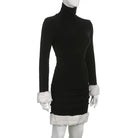 Gothic Winter Dress with White Fur Cuffs and Hemline - dress