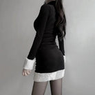 Gothic Winter Dress with White Fur Cuffs and Hemline - Cosparty