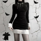 Gothic Winter Dress with White Fur Cuffs and Hemline - dress