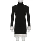 Gothic Winter Dress with White Fur Cuffs and Hemline - dress