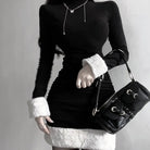 Gothic Winter Dress with White Fur Cuffs and Hemline - dress