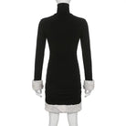 Gothic Winter Dress with White Fur Cuffs and Hemline - dress