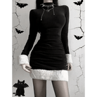 Gothic Winter Dress with White Fur Cuffs and Hemline - Cosparty