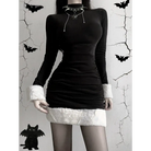 Gothic Winter Dress with White Fur Cuffs and Hemline - S - dress