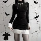 Gothic Winter Dress with White Fur Cuffs and Hemline - Cosparty
