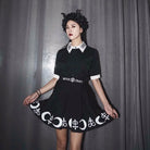 Gothic Witch Craft Pleated Skirt with Pentagram and Moon Design - Skirts