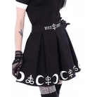 Gothic Witch Craft Pleated Skirt with Pentagram and Moon Design - Cosparty