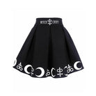 Gothic Witch Craft Pleated Skirt with Pentagram and Moon Design - Skirts