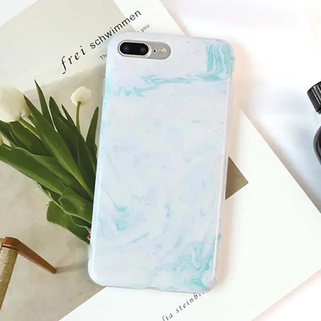 pastel milky marble granite stone iphone cases soft tpu rubber silicone phone case by Cosparty