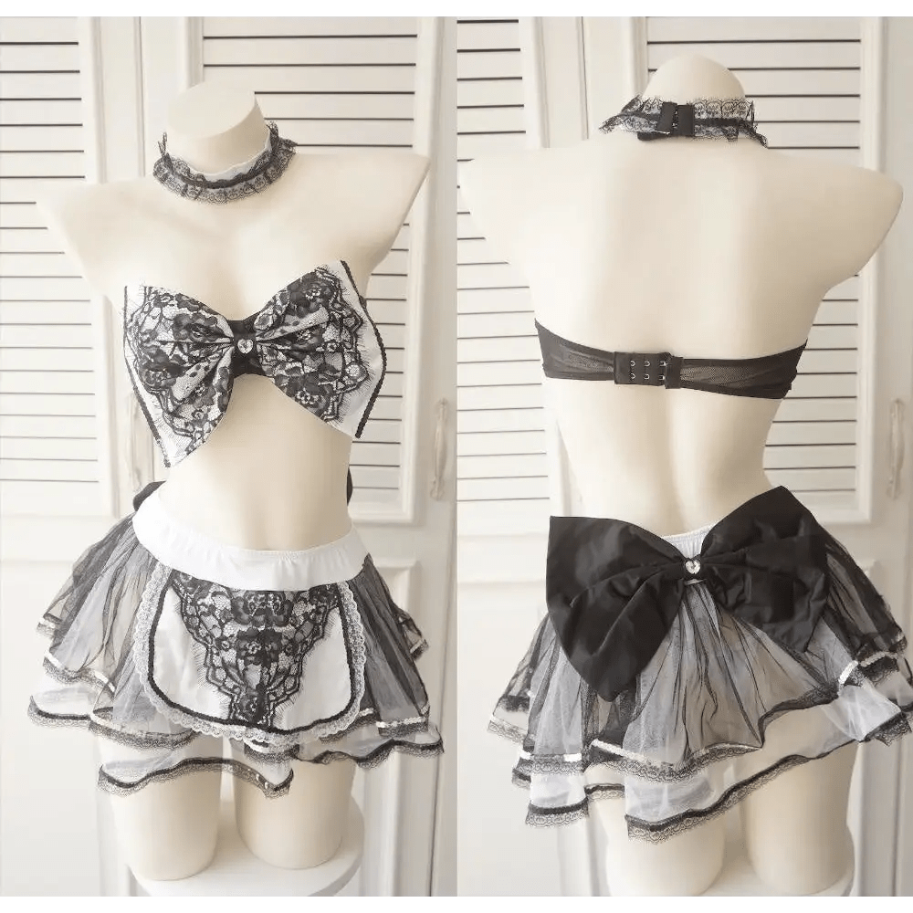 Grey and White Bowknot Lingerie Set for Comfortable Fit - Cosparty