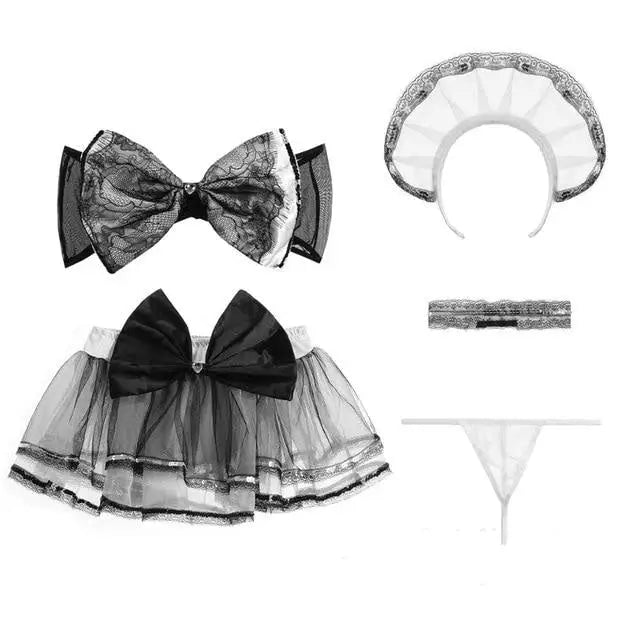 Grey and White Bowknot Lingerie Set for Comfortable Fit - Cosparty