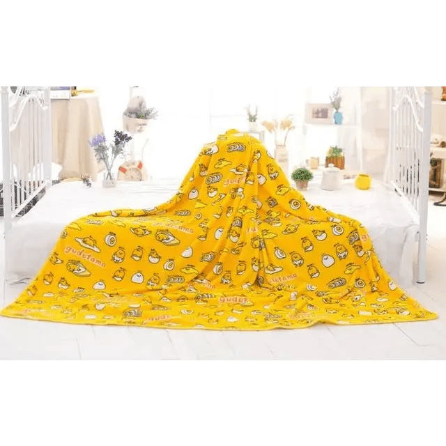 Gudetama Inspired Happy Egg Yolk Fuzzy Throw Blanket - Cosparty