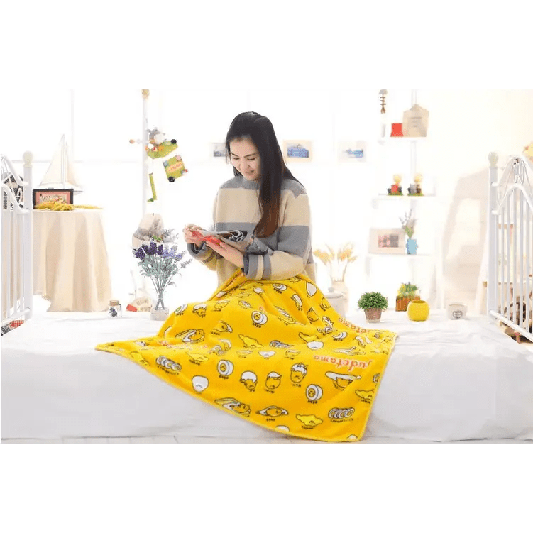 Gudetama Inspired Happy Egg Yolk Fuzzy Throw Blanket - Cosparty