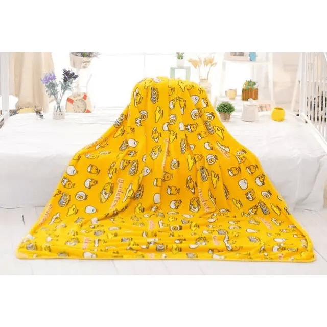 Gudetama Inspired Happy Egg Yolk Fuzzy Throw Blanket - Cosparty
