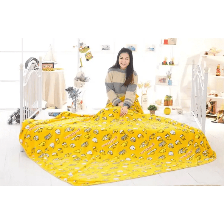 Gudetama Inspired Happy Egg Yolk Fuzzy Throw Blanket - Cosparty
