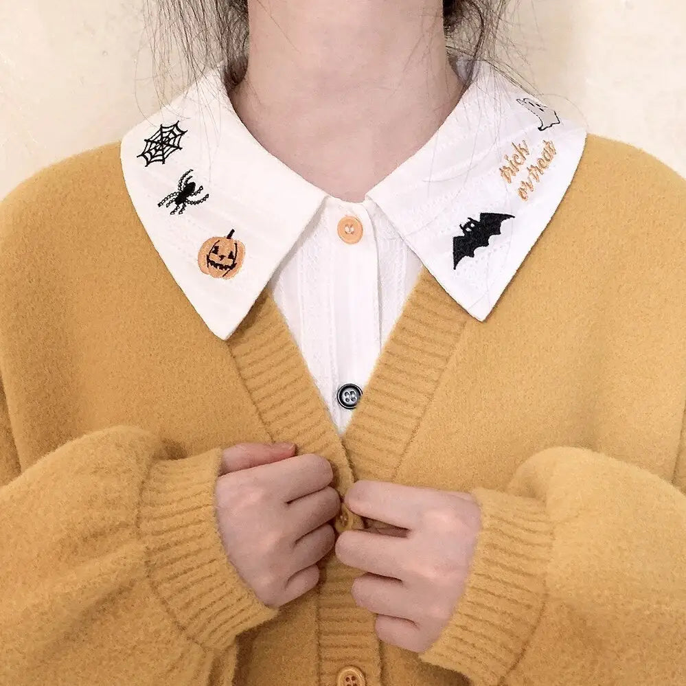 Halloween Inspired Collared Blouse Length 59cm for Year-Round Wear - Shirts & Tops