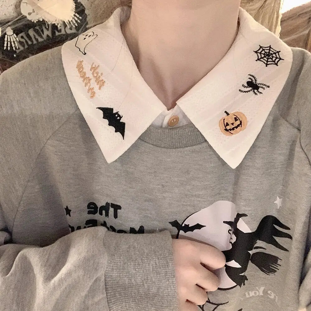 Halloween Inspired Collared Blouse Length 59cm for Year-Round Wear - Shirts & Tops