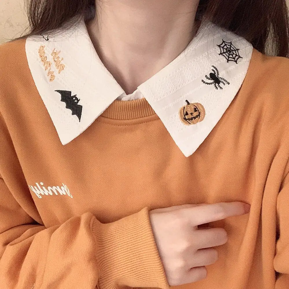 Halloween Inspired Collared Blouse Length 59cm for Year-Round Wear - Shirts & Tops