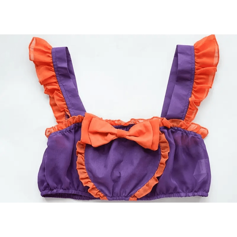 Halloween Inspired Ruffled Maid Lingerie Set in Orange and Purple - Cosparty