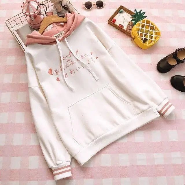 Hand Embroidered Japanese Kitten Hoodie for Kawaii Fashion Lovers - Cosparty