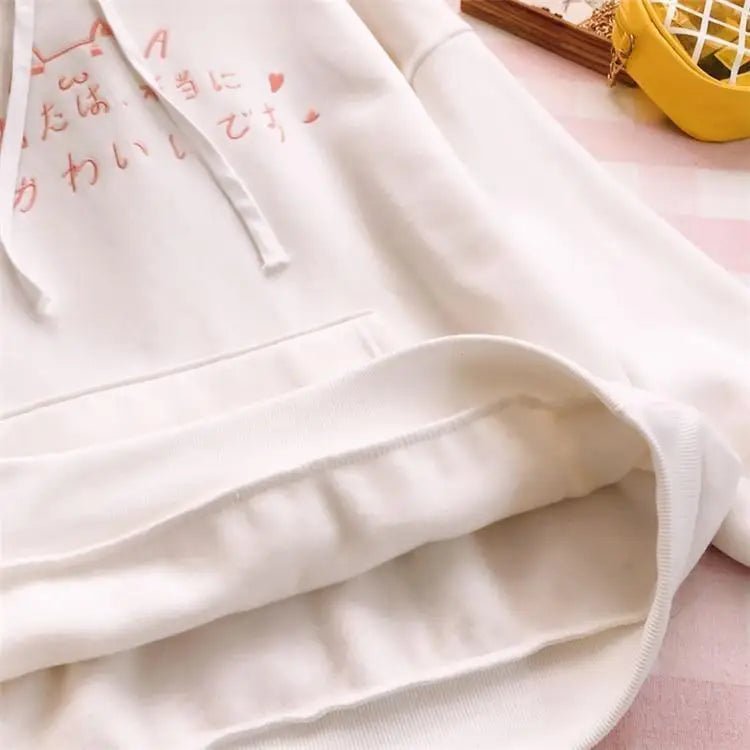 Hand Embroidered Japanese Kitten Hoodie for Kawaii Fashion Lovers - Cosparty
