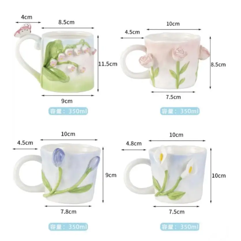 Hand Painted 3D Ceramic Floral Mug for an Elegant Morning Routine - cup