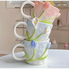 Hand Painted 3D Ceramic Floral Mug for an Elegant Morning Routine - cup