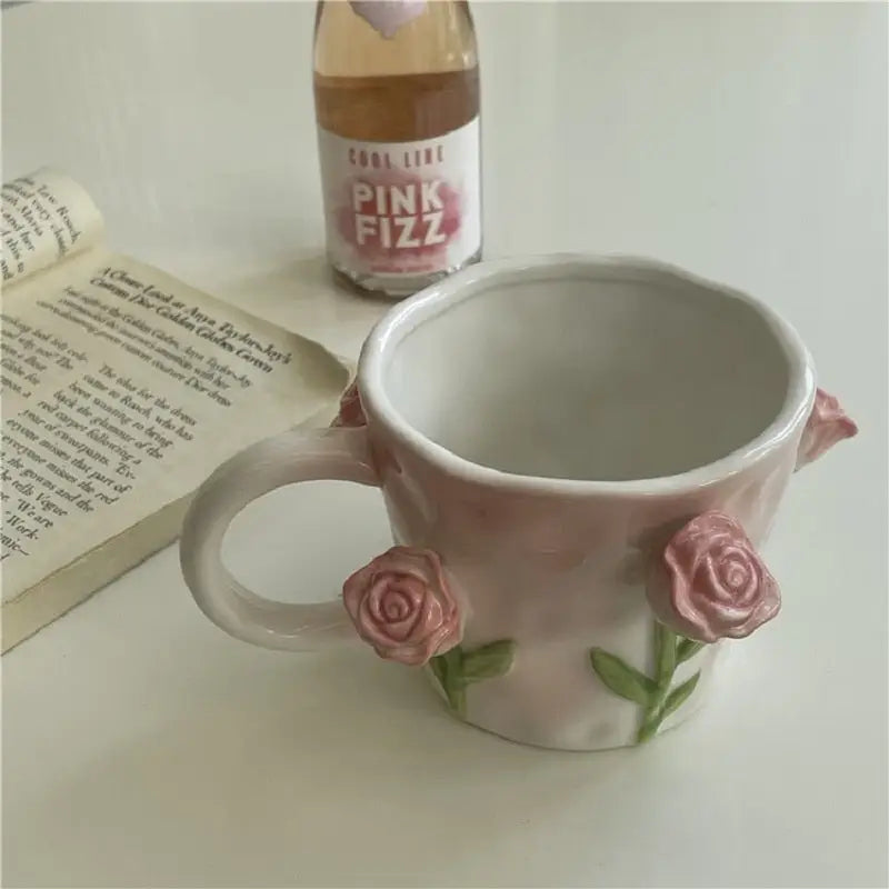 Hand Painted 3D Ceramic Floral Mug for an Elegant Morning Routine - cup