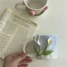 Hand Painted 3D Ceramic Floral Mug for an Elegant Morning Routine - cup