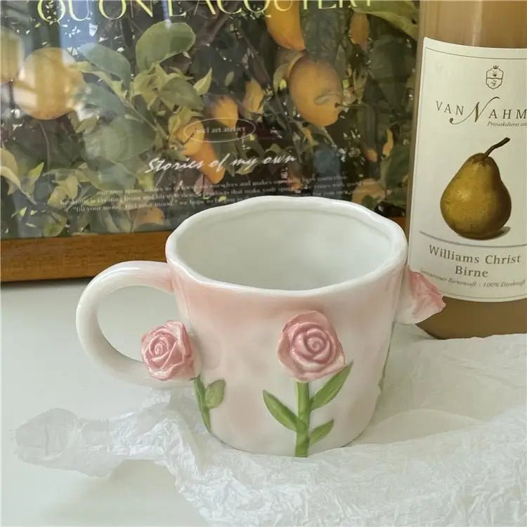 Hand Painted 3D Ceramic Floral Mug for an Elegant Morning Routine - Cosparty