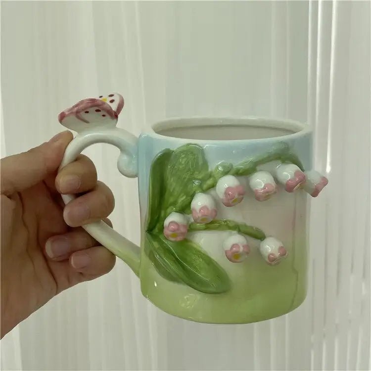 Hand Painted 3D Ceramic Floral Mug for an Elegant Morning Routine - Cosparty