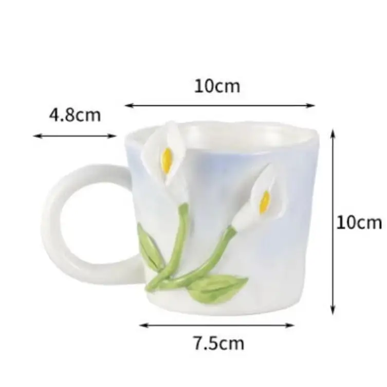 Hand Painted 3D Ceramic Floral Mug for an Elegant Morning Routine - cup