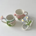 Hand Painted 3D Ceramic Floral Mug for an Elegant Morning Routine - cup