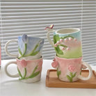 Hand Painted 3D Ceramic Floral Mug for an Elegant Morning Routine - cup