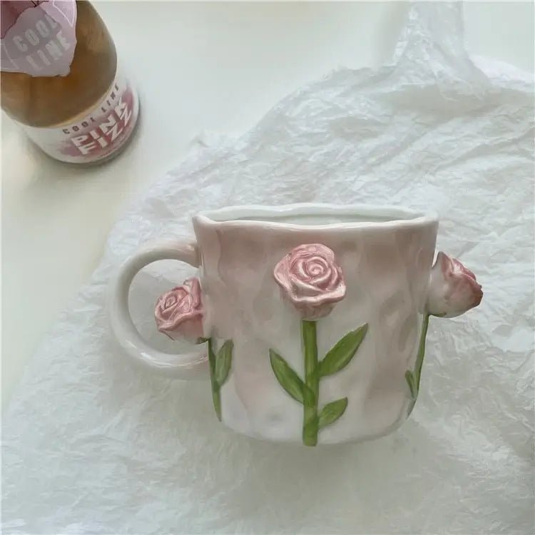 Hand Painted 3D Ceramic Floral Mug for an Elegant Morning Routine - Cosparty