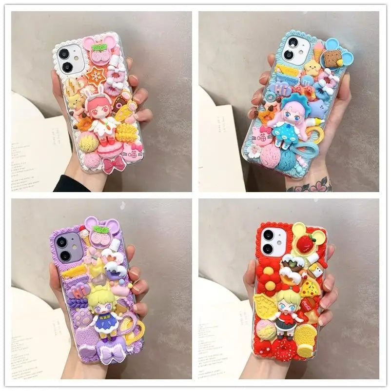 Handmade Kawaii Anime Girl 3D Phone Case with Sweet Cabochons - phone case