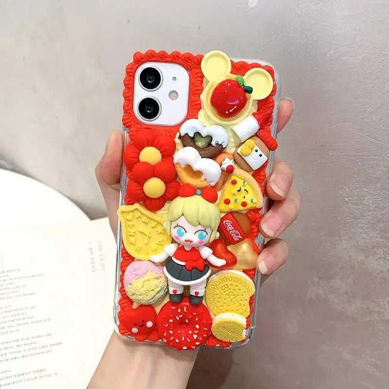 Handmade Kawaii Anime Girl 3D Phone Case with Sweet Cabochons - Cosparty