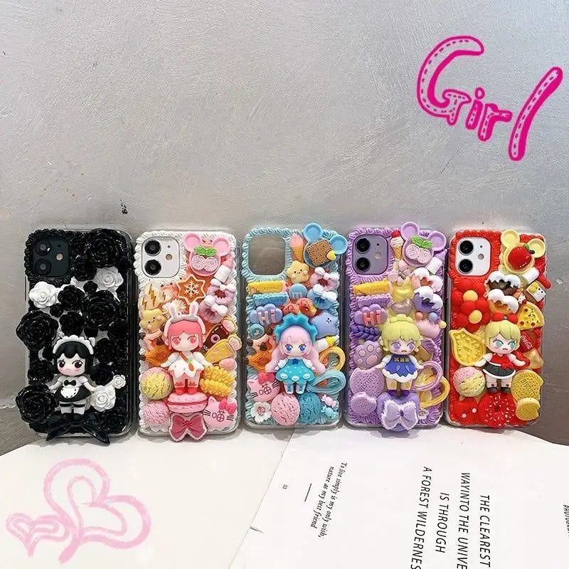 Handmade Kawaii Anime Girl 3D Phone Case with Sweet Cabochons - phone case