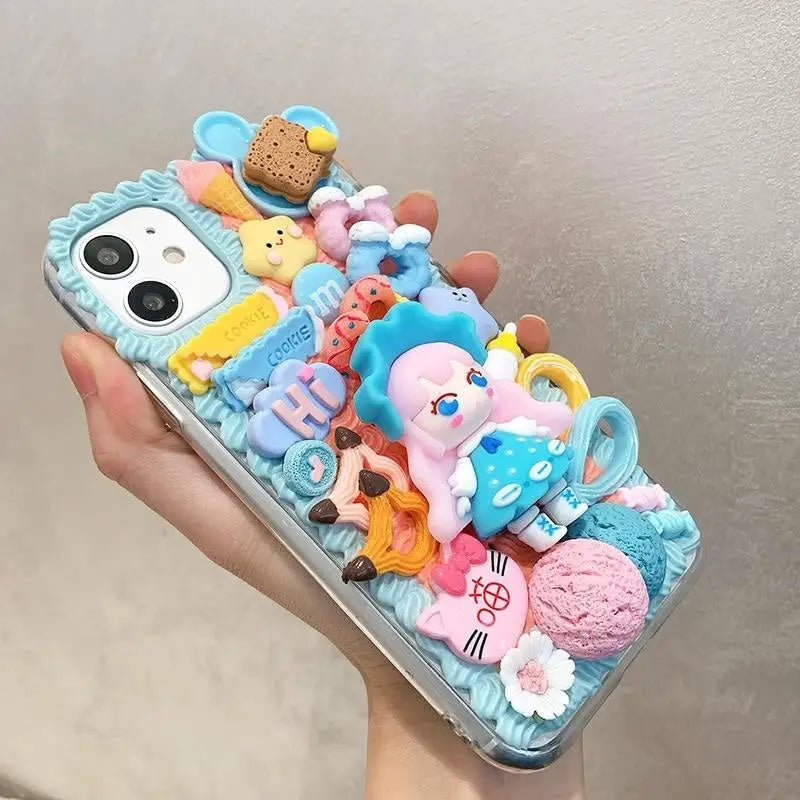 Handmade Kawaii Anime Girl 3D Phone Case with Sweet Cabochons - phone case