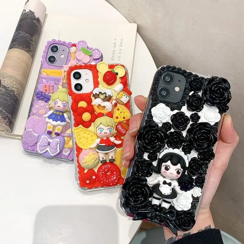 Handmade Kawaii Anime Girl 3D Phone Case with Sweet Cabochons - Cosparty
