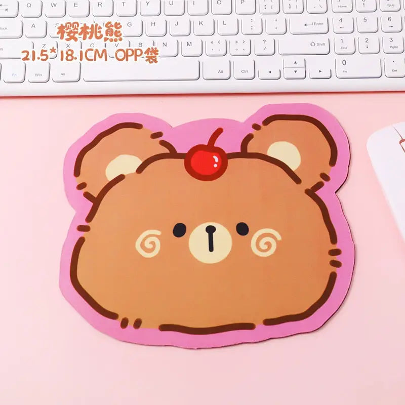 Happy Bear Gaming Kawaii Teddy Bear Mouse Pad 20x20cm - Cherry Bear - mouse pad