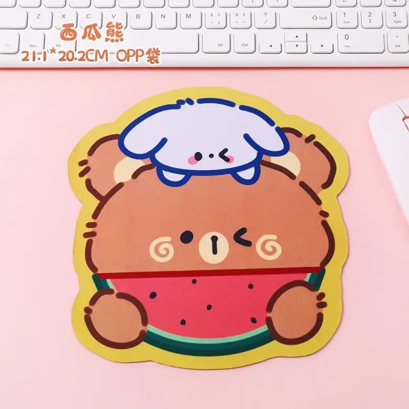 Happy Bear Gaming Kawaii Teddy Bear Mouse Pad 20x20cm - Watermelon Bear - mouse pad