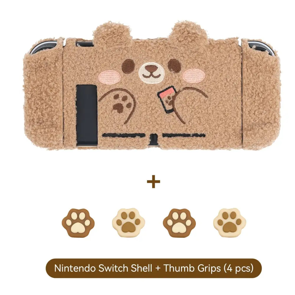 Happy Bear Switch Cover for a Kawaii Nintendo Switch Experience - Switch Skin + Multicolor Grips - switch skin