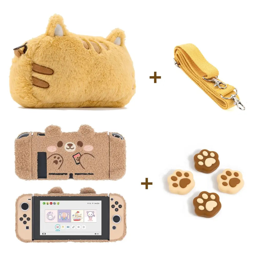 Happy Bear Switch Cover for a Kawaii Nintendo Switch Experience - Switch Skin + Multicolor Grips + Bag - switch skin