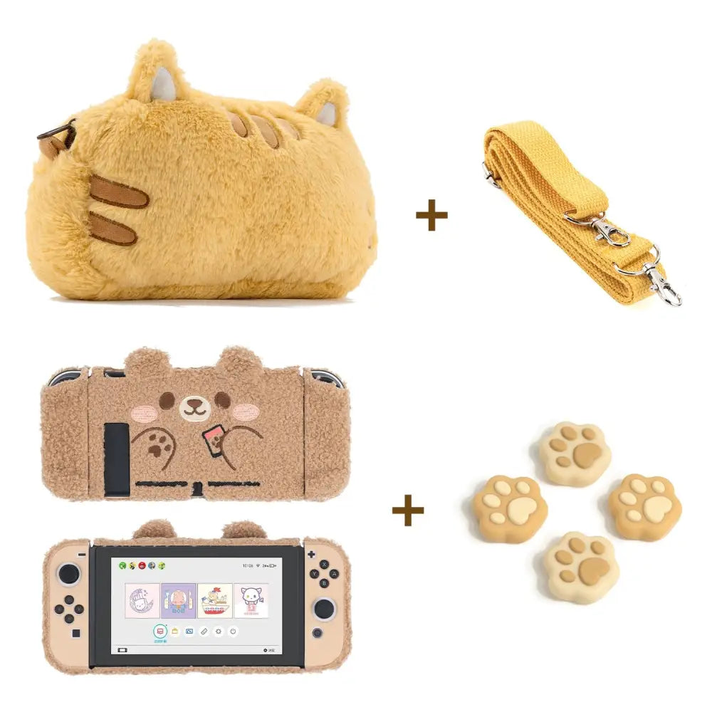 Happy Bear Switch Cover for a Kawaii Nintendo Switch Experience - Switch Skin + Cream Grips + Bag - switch skin