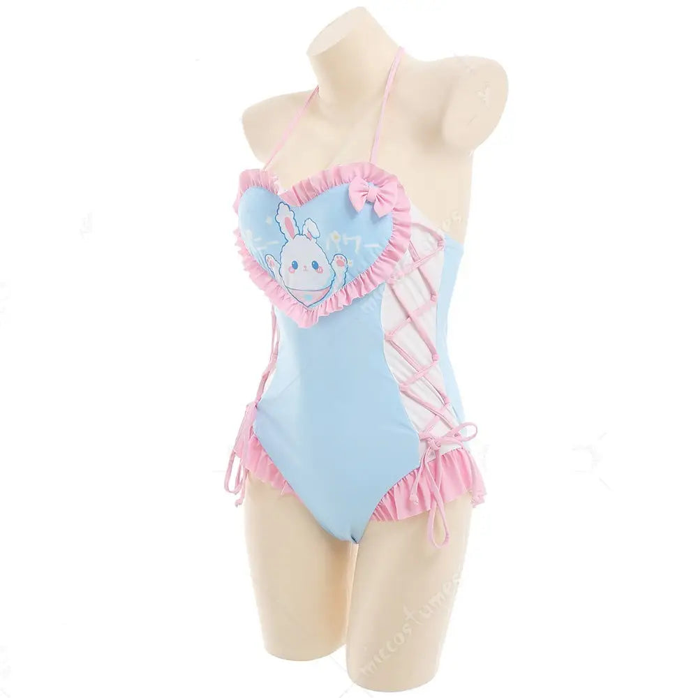 Happy Bunny High Quality Ruffled Adult Onesie Romper and Swimsuit - onesie